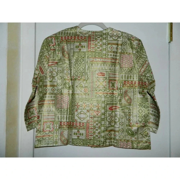 NWTs JOHN WOLF COTTONS Green Red Gold Tone Button Down Top Size 38 - Picture 3 of 4